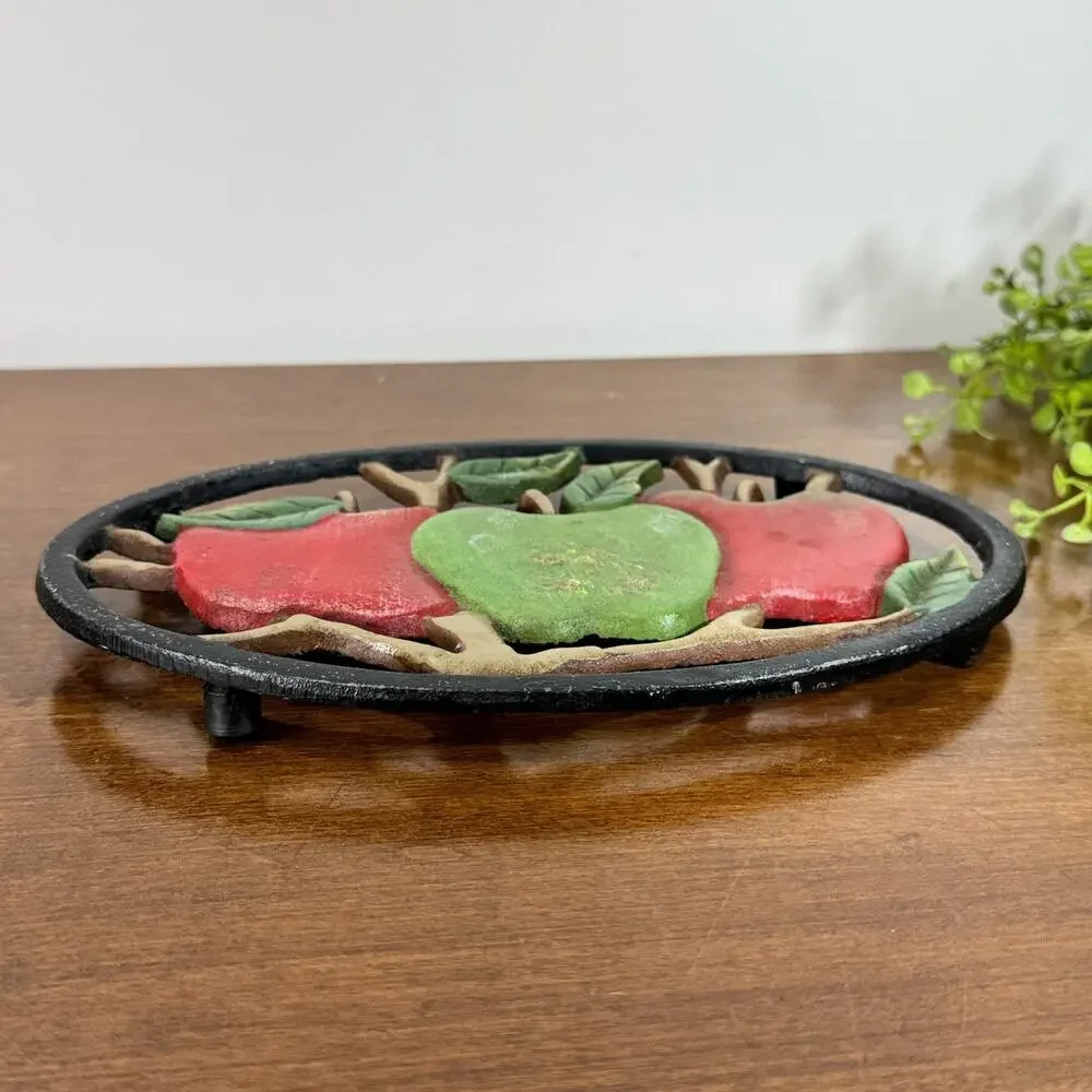 Vintage Cast Iron Apple Trivet Kitchen Decor Country Farmhouse Fall Autumn 2001